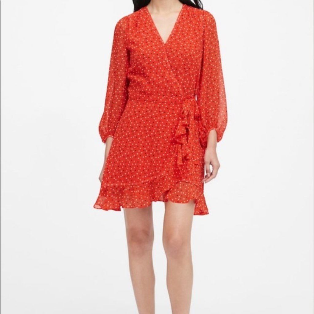 Banana Republic | Red Heart Print Wrap Mini Dress